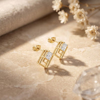 1.60 Ct Princess Cut Lab Grown Diamond Classic Stud Earrings for Women Gold