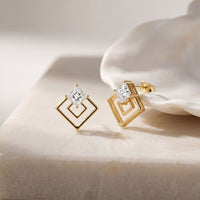 1.60 Ct Princess Cut Lab Grown Diamond Classic Stud Earrings for Women Gold