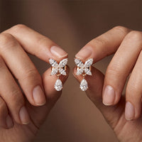 0.90 Ct Marquise Cut Lab Grown Diamond Butterfly Drop Stud Earrings for Women Rose Gold