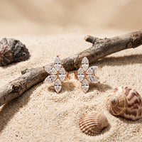 0.50 Ct Marquise Cut Lab Grown Diamond Six Petal Bloom Stud Earrings Rose Gold