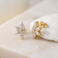 0.50 Ct Marquise Cut Lab Grown Diamond Six Petal Bloom Stud Earrings Gold