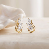 0.90 Ct Marquise Cut Lab Grown Diamond Sculpted Stud Earrings Gold
