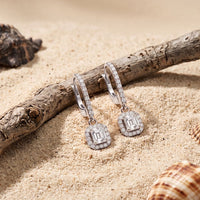 0.85 Ct Asscher Cut Lab Grown Diamond Pavé Halo Drop Earrings White