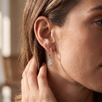 0.85 Ct Emerald Cut Lab Grown Diamond Architectural Drop Earrings Rose Gold