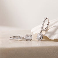 0.85 Ct Emerald Cut Lab Grown Diamond Architectural Drop Earrings White