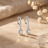0.85 Ct Emerald Cut Lab Grown Diamond Architectural Drop Earrings White