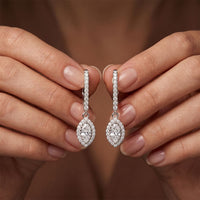 0.85 Ct Marquise Cut Lab Grown Diamond Pavé Frame Drop Earrings White