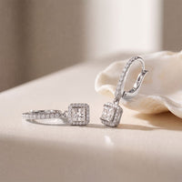 0.85 Ct Princess Cut Lab Grown Diamond Halo Frame Earrings White