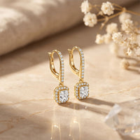 0.85 Ct Radiant Cut Lab Grown Diamond Round Cut Hoop Drop Earrings Gold