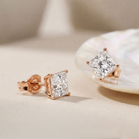 1.00 Ct Princess Cut Lab Grown Diamond Solitaire Stud Earrings for Women Rose Gold