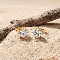 1.00 Ct Princess Cut Lab Grown Diamond Solitaire Stud Earrings for Women Gold