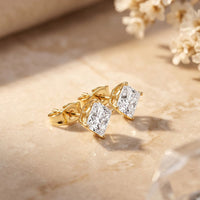 1.00 Ct Princess Cut Lab Grown Diamond Solitaire Stud Earrings for Women Gold