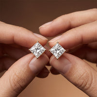 1.00 Ct Princess Cut Lab Grown Diamond Solitaire Stud Earrings for Women Gold