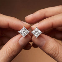 1.00 Ct Princess Cut Lab Grown Diamond Solitaire Stud Earrings for Women White