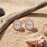 1.20 Ct Oval Cut Lab Grown Diamond Halo Stud Earrings for Women Rose Gold