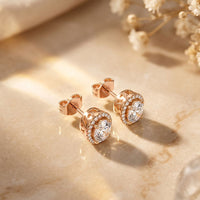 1.20 Ct Oval Cut Lab Grown Diamond Halo Stud Earrings for Women Rose Gold