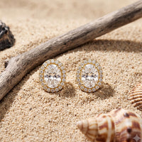 1.20 Ct Oval Cut Lab Grown Diamond Halo Stud Earrings for Women Gold