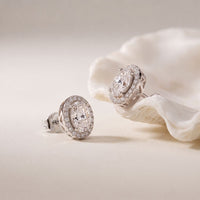 1.20 Ct Oval Cut Lab Grown Diamond Halo Stud Earrings for Women White