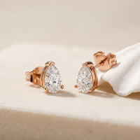 1.00 Ct Pear Cut Lab Grown Diamond Minimalist Stud Earrings for Women Rose Gold
