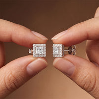 1.30 Ct Princess Cut Lab Grown Diamond Halo Stud Earrings for Women White