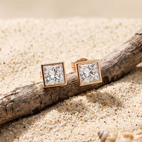 0.90 Ct Princess Cut Lab Grown Diamond Bezel Set Stud Earrings for Women Rose Gold