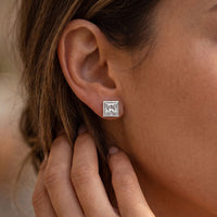 0.90 Ct Princess Cut Lab Grown Diamond Bezel Set Stud Earrings for Women White