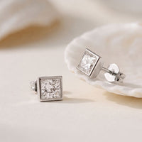 0.90 Ct Princess Cut Lab Grown Diamond Bezel Set Stud Earrings for Women White