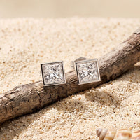 0.90 Ct Princess Cut Lab Grown Diamond Bezel Set Stud Earrings for Women White