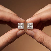 0.90 Ct Princess Cut Lab Grown Diamond Bezel Set Stud Earrings for Women White