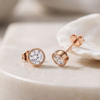 1.00 Ct Round Cut Lab Grown Diamond Bezel Set Stud Earrings for Women Rose Gold