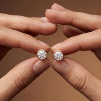 1.00 Ct Round Cut Lab Grown Diamond Bezel Set Stud Earrings for Women Rose Gold