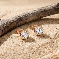 1.00 Ct Round Cut Lab Grown Diamond Bezel Set Stud Earrings for Women Rose Gold