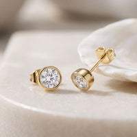 1.00 Ct Round Cut Lab Grown Diamond Bezel Set Stud Earrings for Women Gold