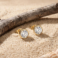 1.00 Ct Round Cut Lab Grown Diamond Bezel Set Stud Earrings for Women Gold