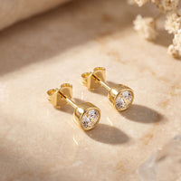 1.00 Ct Round Cut Lab Grown Diamond Bezel Set Stud Earrings for Women Gold