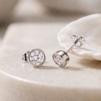 1.00 Ct Round Cut Lab Grown Diamond Bezel Set Stud Earrings for Women White