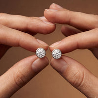 1.00 Ct Round Cut Lab Grown Diamond Bezel Set Stud Earrings for Women White