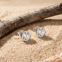 1.00 Ct Round Cut Lab Grown Diamond Bezel Set Stud Earrings for Women White