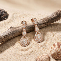 1.30 Ct Round Cut Lab Grown Diamond Geometric Dangle Earrings for Women Rose Gold