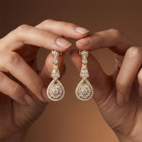 1.30 Ct Round Cut Lab Grown Diamond Geometric Dangle Earrings for Women Gold