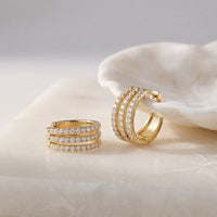 2.00 Ct Round Cut Lab Grown Diamond Triple Row Hoop Earrings for Women Gold