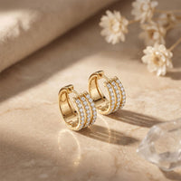 2.00 Ct Round Cut Lab Grown Diamond Triple Row Hoop Earrings for Women Gold