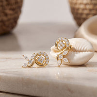 0.40 Ct Round Cut Lab Grown Diamond Floral Vine Circle Drop Earrings Gold