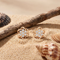 0.40 Ct Round Cut Lab Grown Diamond Flower Bloom Stud Earrings Rose Gold