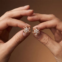 0.40 Ct Round Cut Lab Grown Diamond Flower Bloom Stud Earrings Rose Gold