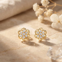 0.40 Ct Round Cut Lab Grown Diamond Flower Bloom Stud Earrings Gold