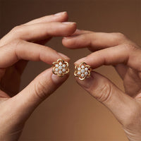 0.40 Ct Round Cut Lab Grown Diamond Flower Bloom Stud Earrings Gold