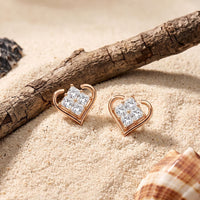 0.40 Ct Princess Cut Lab Grown Diamond Heart Frame Stud Earrings Rose Gold