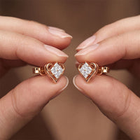 0.40 Ct Princess Cut Lab Grown Diamond Heart Frame Stud Earrings Rose Gold