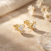 0.40 Ct Princess Cut Lab Grown Diamond Heart Frame Stud Earrings Gold